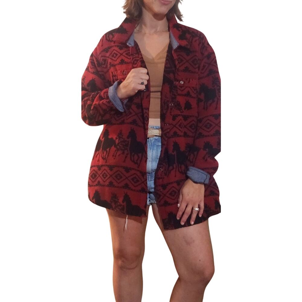 Bit & Briddle - Chore Coat - Size XL Womens  red - 90s - Wool - Western Cowgirl